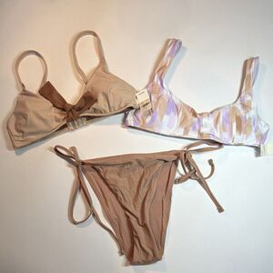 Mix and match Aerie Beige Brown Purple 3-Piece Bikini Set XS